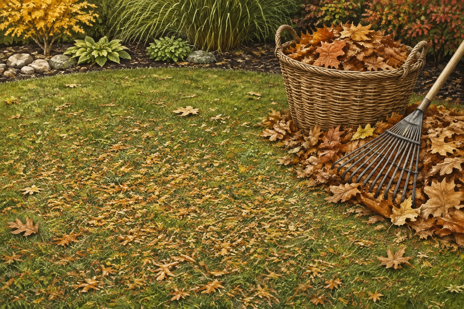 Mulch or Collect Autumn Leaves? A Lawn Decision Guide editorial illustration