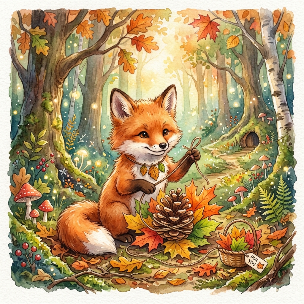 A whimsical magic forest with glowing flowers and tall whispering trees. A curious child with a small bag of star-shaped biscuits looks at a tiny, hungry pixie with glowing wings hovering in the air. Bright, colorful, digital art style suitable for a children’s book.