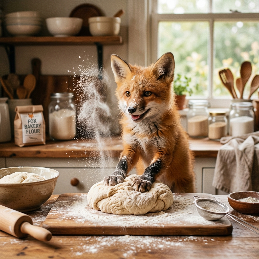 A wide, very sturdy craft creation on a table, with a fox gently tapping it to test its strength.