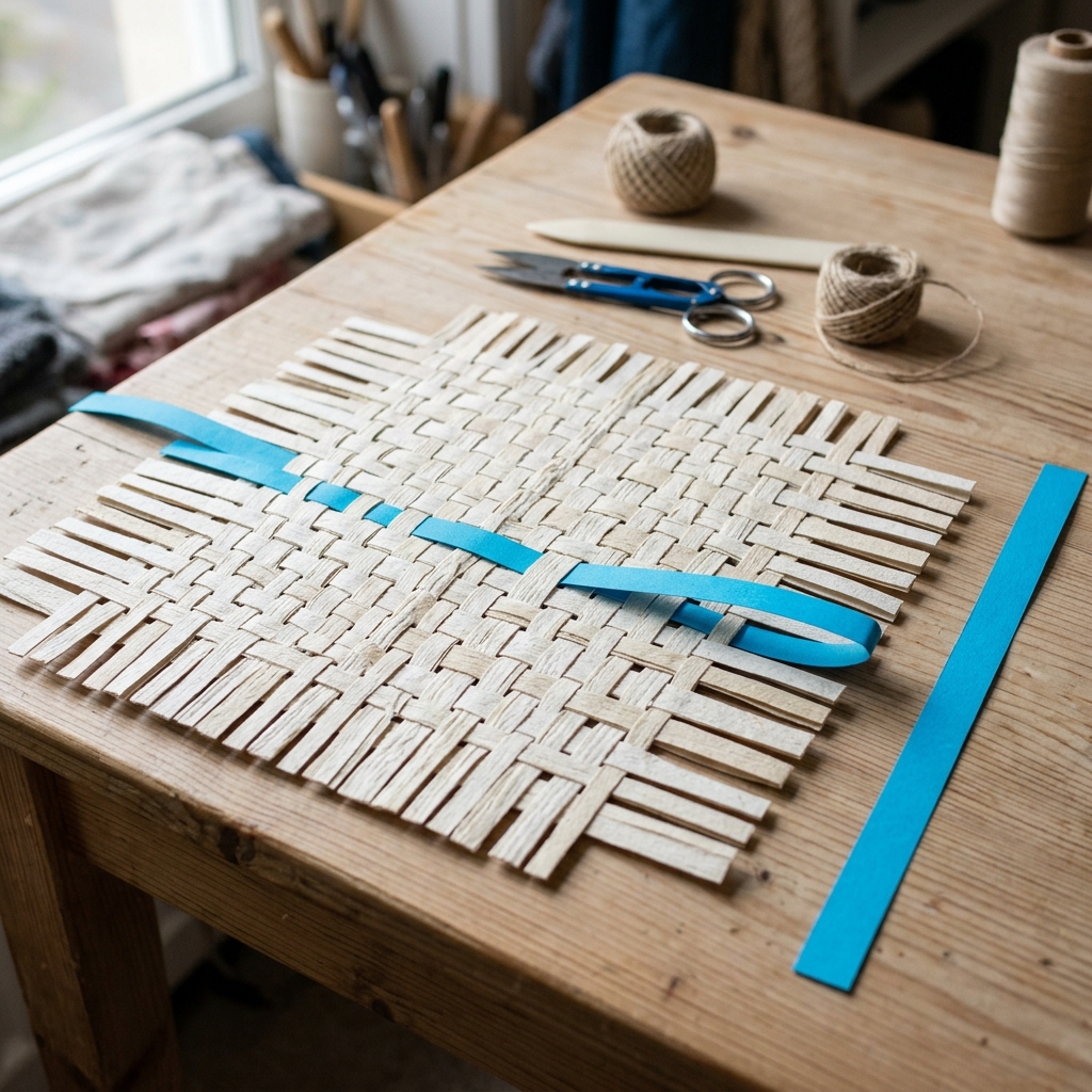 A wide, very sturdy craft creation on a table, with a fox gently tapping it to test its strength.