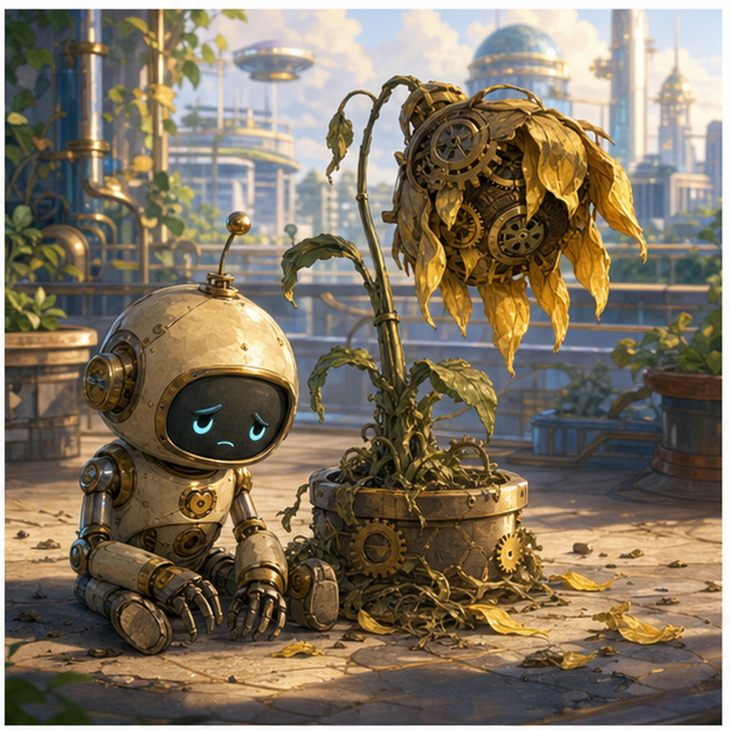 Foxy in a Future City rooftop clockwork garden