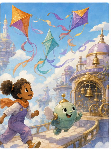 Bim follows bright kites toward the bell workshop