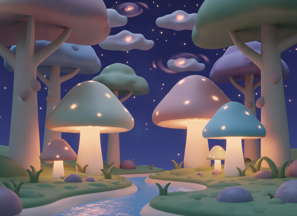Foxy in Magic Forest with moonlit maple door, warm storybook illustration, child-friendly, soft light