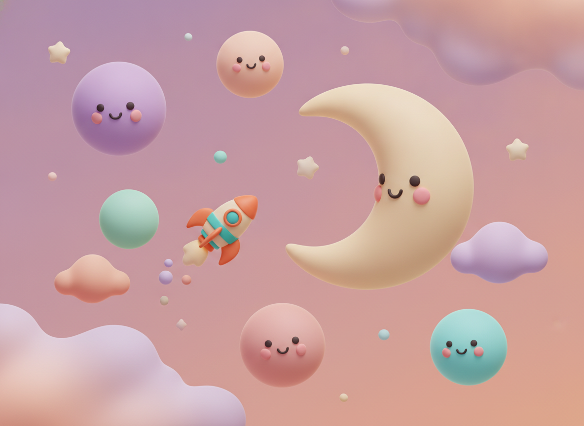 Foxy in Outer Space with lonely blue window planet, warm storybook illustration, child-friendly, soft light