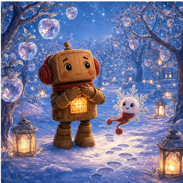 Frost Orchard sparkles safely with lanterns, crystal apples, and happy footprints