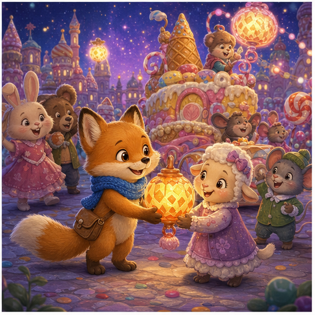 Foxy shares sugar ribbons and marshmallow wheels to repair the cart